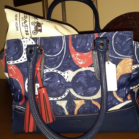 Coach Handbags - Coach Signature Satchel Handbag/tassels Red/Blue.